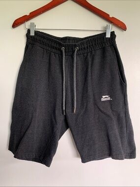 Slazenger Men's Charcoal Black Drawstring Athletic Fleece Jogger Shorts - Size S